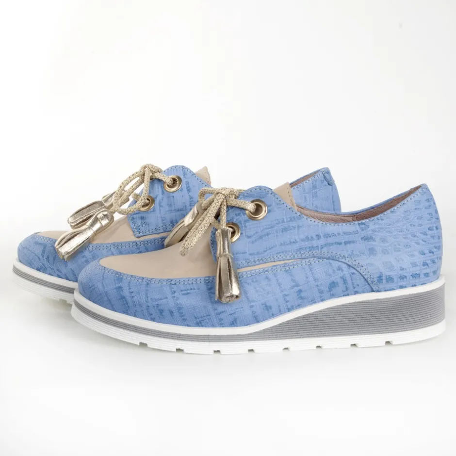 zapato_cordones_angelaoro_7.webp Calzaro Zapatos Con Cordones | Mocasines | Zapato Cordones Angela-Oro Azul Celeste y Taupe.