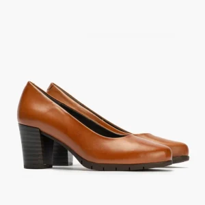 Calzaro Confort | Zapato de Salón 100 Tacón Alto Tapas Marrón Claro Cuero.