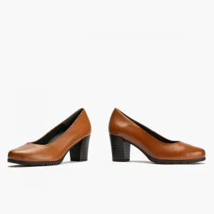 Calzaro Confort | Zapato de Salón 100 Tacón Alto Tapas Marrón Claro Cuero.