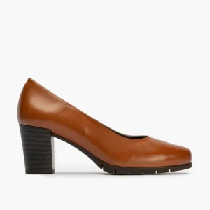 Calzaro Confort | Zapato de Salón 100 Tacón Alto Tapas Marrón Claro Cuero.