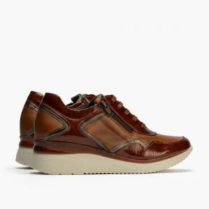 Calzaro Deportivas | Confort | Zapato Deportivo Charol con Cremallera para Mujer 10210 color Cuero.