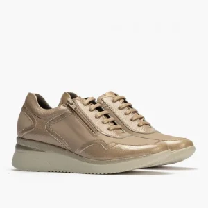 Calzaro Deportivas | Confort | Zapato Deportivo Charol con Cremallera para Mujer 10210 Color Piedra.
