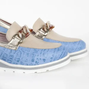 Calzaro Mocasines | Zapato Mocasín Noelia Carey Cadena Celeste y Taupe.