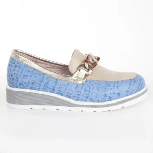 Calzaro Mocasines | Zapato Mocasín Noelia Carey Cadena Celeste y Taupe.