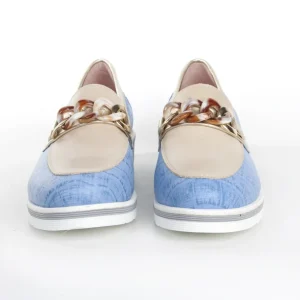 Calzaro Mocasines | Zapato Mocasín Noelia Carey Cadena Celeste y Taupe.