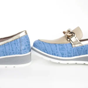 Calzaro Mocasines | Zapato Mocasín Noelia Carey Cadena Celeste y Taupe.