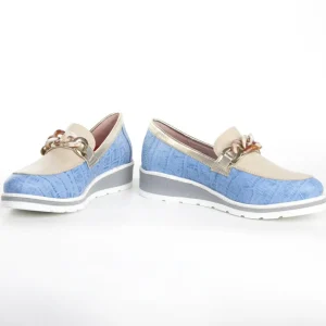 Calzaro Mocasines | Zapato Mocasín Noelia Carey Cadena Celeste y Taupe.