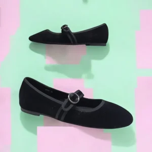 Calzaro Zapatos De Tac贸n | Bailarinas | Zapato Plano Con Una Pulsera Ancha 535 Negro.