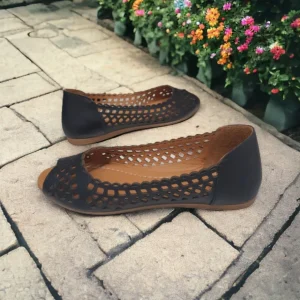 Calzaro Bailarinas | Sandalias | Zapato Salón Piel 24497 Despuntado Laser Negro.