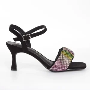 Calzaro Zapatos De Tac贸n | Zapatos De Tac贸n | Zapato Sandalia Fiesta 377 Negro Multicolor con Pala Strass