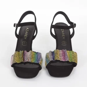 Calzaro Zapatos De Tac贸n | Zapatos De Tac贸n | Zapato Sandalia Fiesta 377 Negro Multicolor con Pala Strass