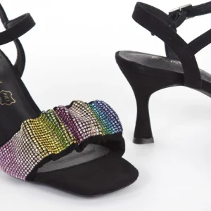 Calzaro Zapatos De Tac贸n | Zapatos De Tac贸n | Zapato Sandalia Fiesta 377 Negro Multicolor con Pala Strass