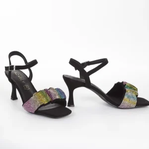 Calzaro Zapatos De Tac贸n | Zapatos De Tac贸n | Zapato Sandalia Fiesta 377 Negro Multicolor con Pala Strass