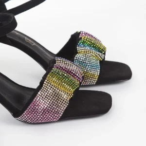 Calzaro Zapatos De Tac贸n | Zapatos De Tac贸n | Zapato Sandalia Fiesta 377 Negro Multicolor con Pala Strass