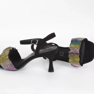 Calzaro Zapatos De Tac贸n | Zapatos De Tac贸n | Zapato Sandalia Fiesta 377 Negro Multicolor con Pala Strass