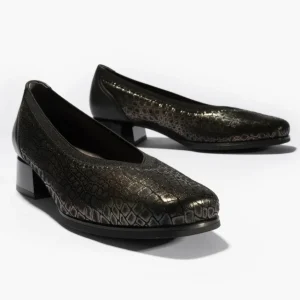 Calzaro Zapatos De Tac贸n | Confort | Zapatos 1701 de Salón con Tacón Bajo Arca/Lucido Negro