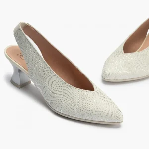 Calzaro Zapatos De Tac贸n | Zapatos de Salón de Mujer Destalonado 5750 en Piel y Tacón Embudo Plata.