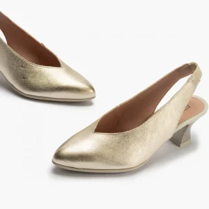 Calzaro Zapatos De Tac贸n | Zapatos de Salón de Mujer Destalonado 5757 en Piel y Tacón Embudo Oro.
