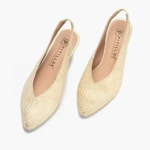 Calzaro Zapatos De Tac贸n | Zapatos de Salón de Mujer Destalonado 5750 en Piel y Tacón Embudo Dorado.