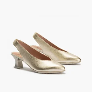 Calzaro Zapatos De Tac贸n | Zapatos de Salón de Mujer Destalonado 5757 en Piel y Tacón Embudo Oro.