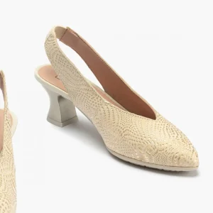 Calzaro Zapatos De Tac贸n | Zapatos de Salón de Mujer Destalonado 5750 en Piel y Tacón Embudo Dorado.