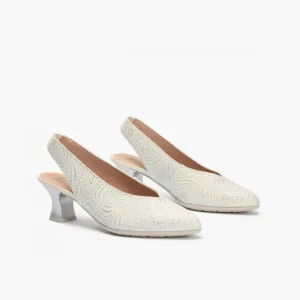 Calzaro Zapatos De Tac贸n | Zapatos de Salón de Mujer Destalonado 5750 en Piel y Tacón Embudo Plata.