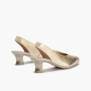 Calzaro Zapatos De Tac贸n | Zapatos de Salón de Mujer Destalonado 5757 en Piel y Tacón Embudo Oro.