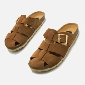 Calzaro Zuecos | Sandalias Bios | Zueco 59375 Liliane Serraje Marrón Avellana .