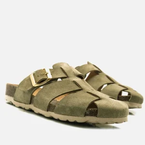 Calzaro Zuecos | Sandalias Bios | Zueco 59375 Liliane Serraje Verde Kaki .