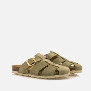 Calzaro Zuecos | Sandalias Bios | Zueco 59375 Liliane Serraje Verde Kaki .